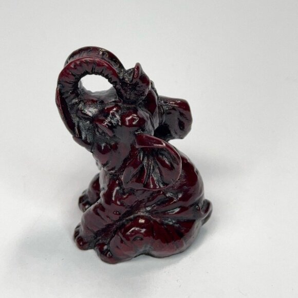 Mini Elephant Figurine Trunk Up Sitting Dark Red Burgundy 2.25" Resin Good Luck - Picture 12 of 16